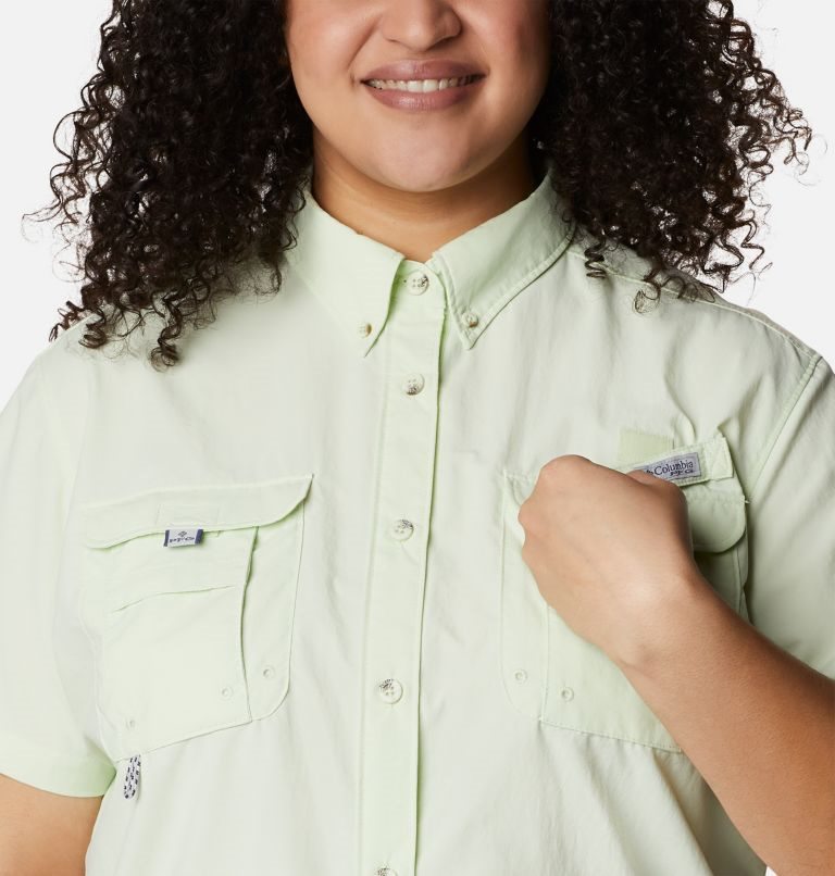 Women's Columbia PFG Bahama Short Sleeve Shirts Mint | Plus Size CA-W4C85